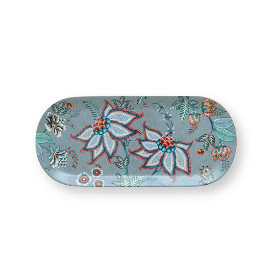 Bandeja para Torta Rectangular Festival de Flores Celeste 33.3x15.5cm