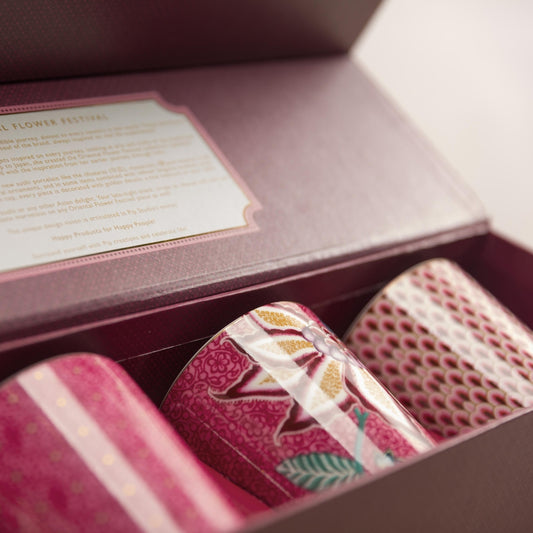 Giftset Tazas Without Ear Oriental Festival de Flores Dark Rosado 230ml