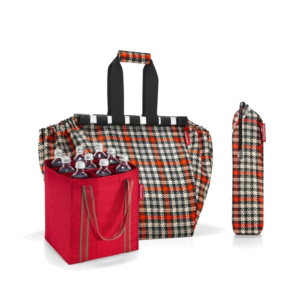 Pack botellero+bolsa de compras - Glencheck red/ red