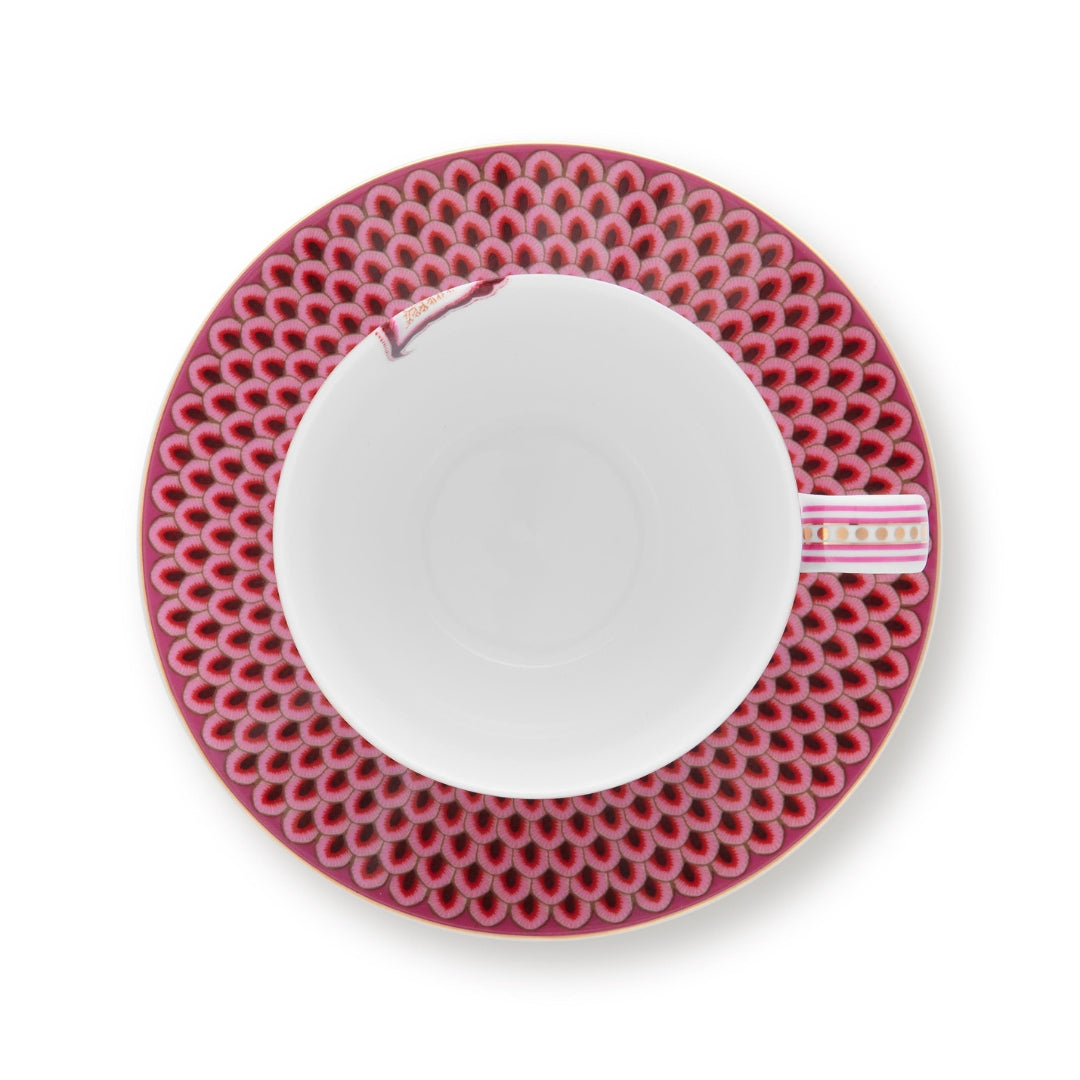 Set de 2 Tazas con Platos Festival de Flores Dark Rosado 280ml