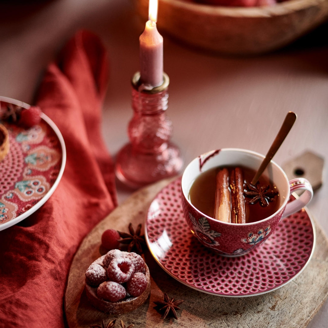 Set de 2 Tazas con Platos Festival de Flores Dark Rosado 280ml