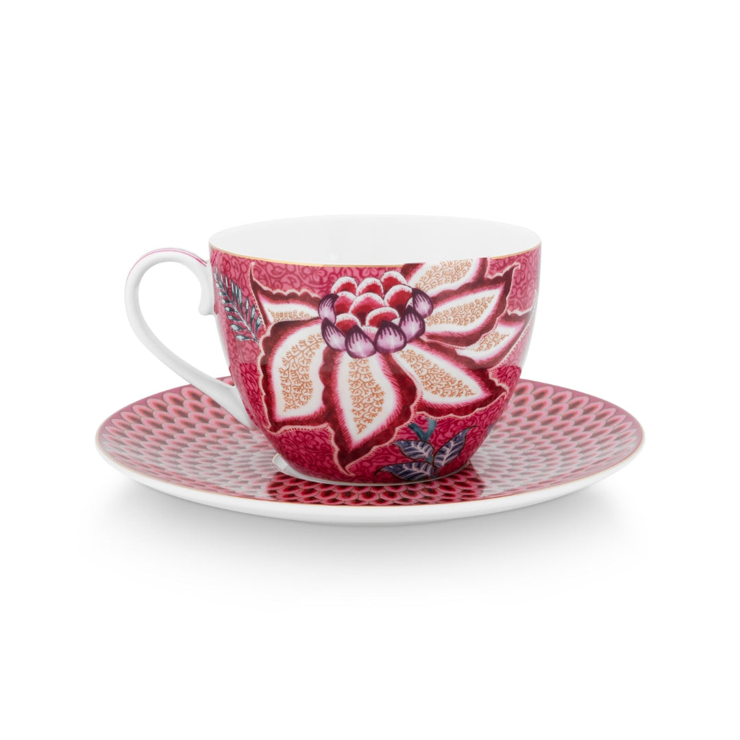 Set de 2 Tazas con Platos Festival de Flores Dark Rosado 280ml